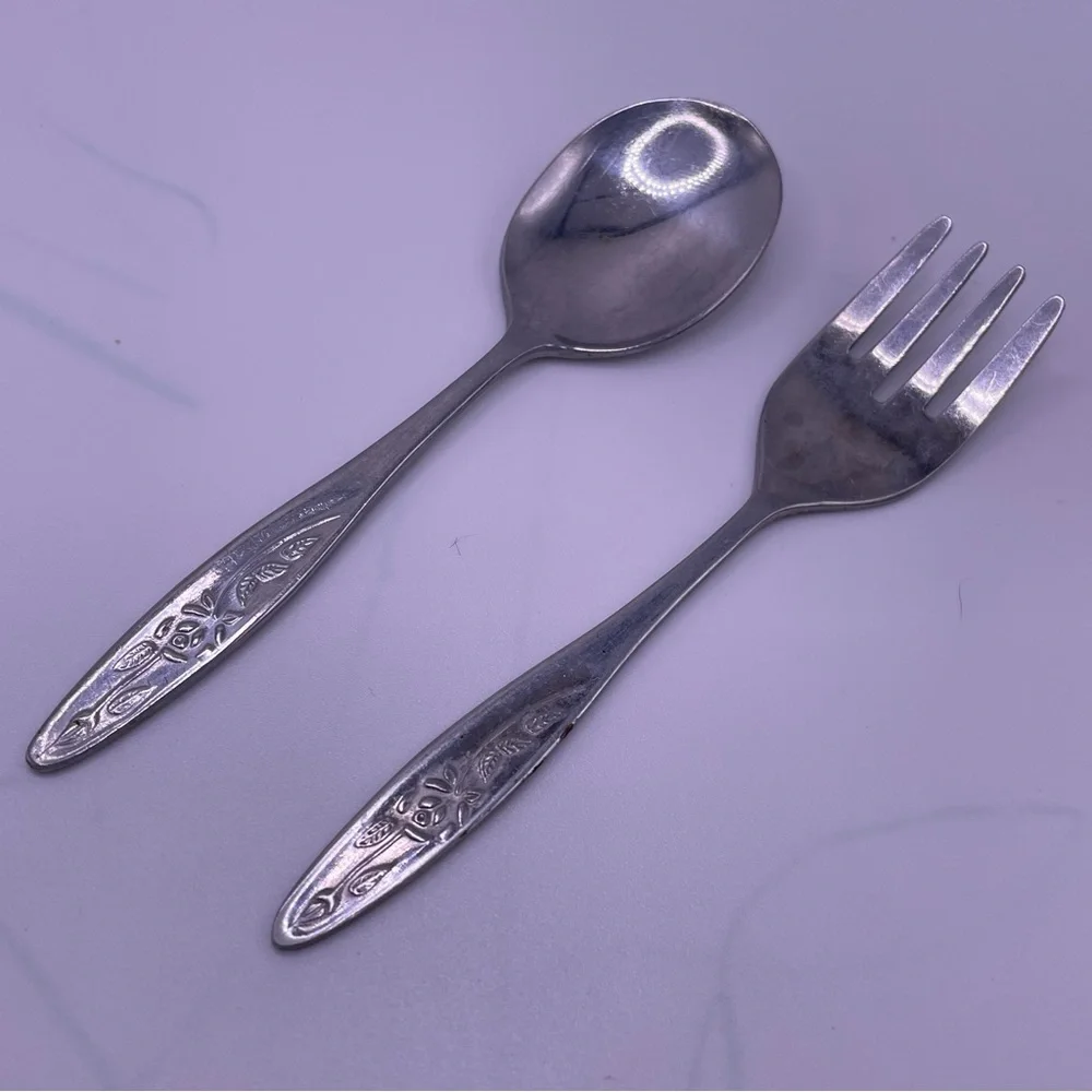 Vintage Baby Care Fork Spoon Cutlery Flatware Toddler Youth Stainless Steel